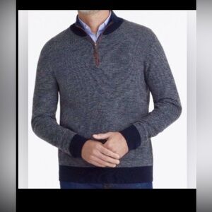 UNTUCKit Belguardo Jacquard 100% Merino Wool 1/4 Zip Sweater in Grey Blue Size L